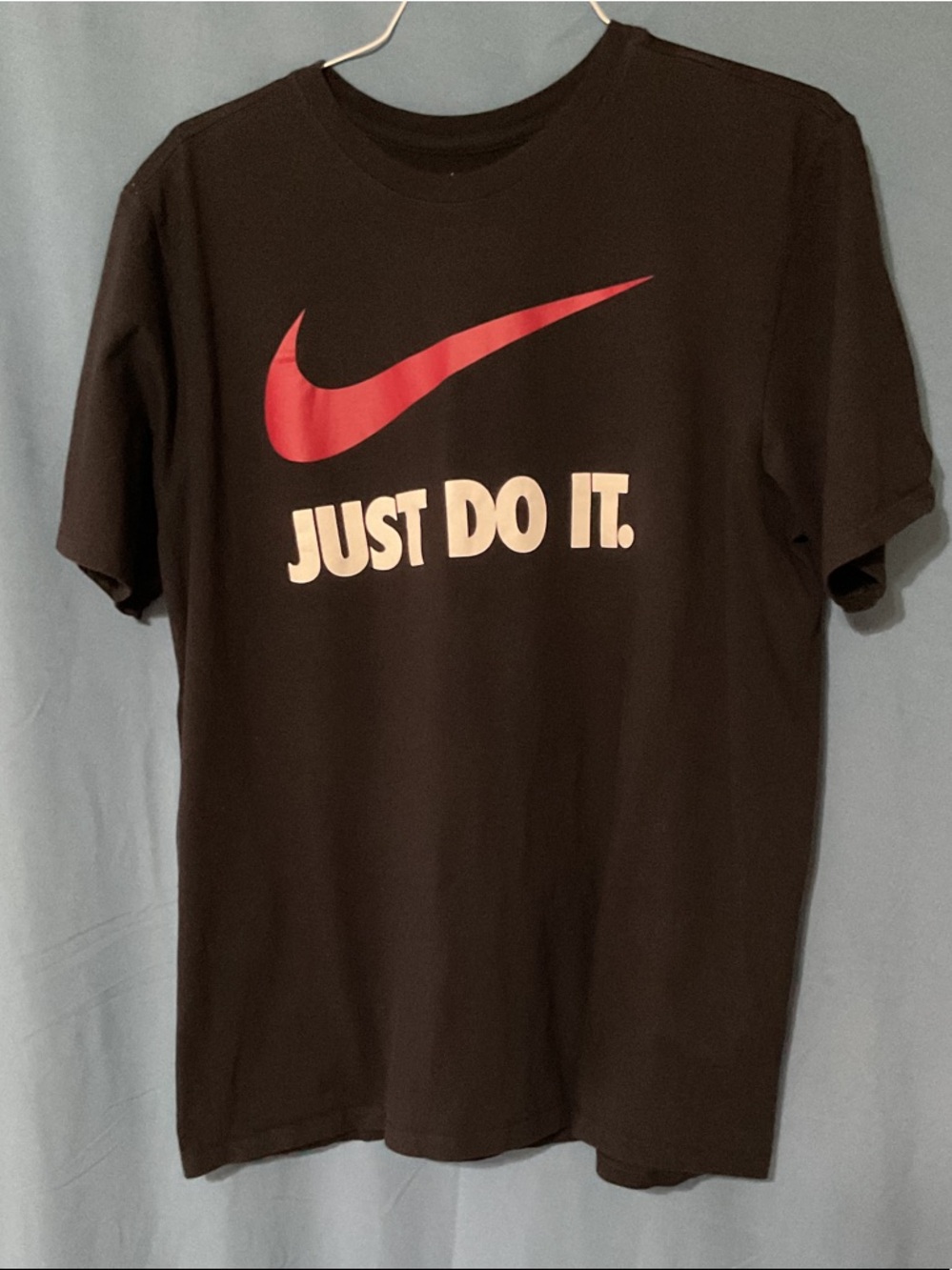 Nike Black Short Sleeve Tee with Red Swoosh and White Text